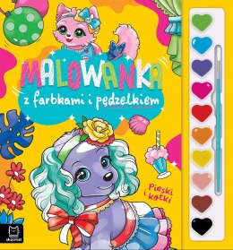 Malowanka z farbkami i pędzelkiem Pieski i kotki Aksjomat