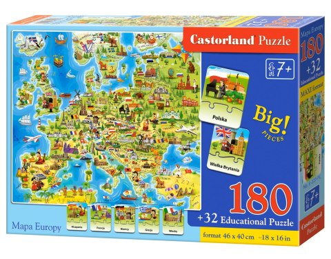 Castorland Mapa Europy Puzzle Edukacyjne 180 elementów 7+