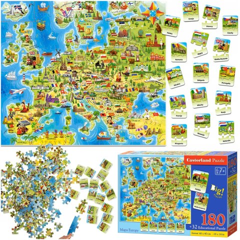 Castorland Mapa Europy Puzzle Edukacyjne 180 elementów 7+