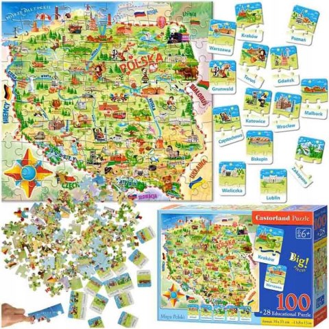 Castorland Mapa Polski Puzzle Edukacyjne 100 elementów 6+