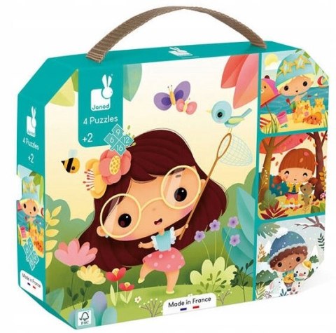 Janod Puzzle progresywne w walizce Pory roku 4 układanki 6, 9, 12 i 16 el.