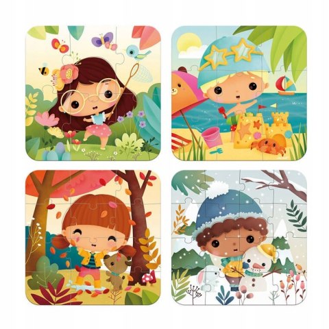 Janod Puzzle progresywne w walizce Pory roku 4 układanki 6, 9, 12 i 16 el.
