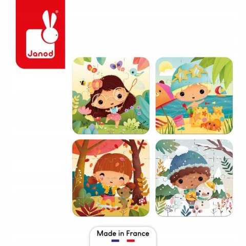 Janod Puzzle progresywne w walizce Pory roku 4 układanki 6, 9, 12 i 16 el.