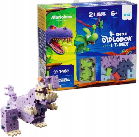 Marioinex Wafle Mini Smok Diplodok i T-Rex klocki konstrukcyjne 148 el