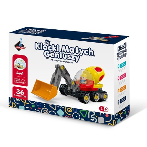 Klocki Małych Geniuszy Konstrukcyjne 36 elementów Pojazdy Budowlane 4w1