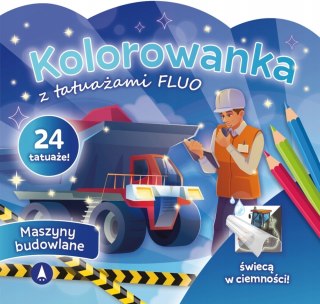 Kolorowanka z tatuażami fluo Maszyny budowlane Skrzat Świecą w Ciemności