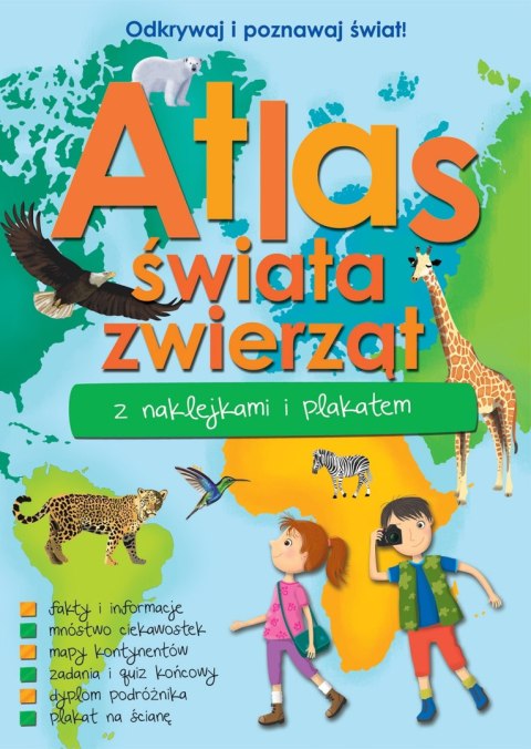 Atlas zwierząt świata z naklejkami i plakatem Wilga Odkrywaj Świat