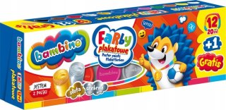 Farby Plakatowe Szkolne Bambino 12 kolorów + 1 cielista Gratis