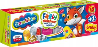 Farby Plakatowe Szkolne Bambino 12 kolorów + 1 cielista Gratis
