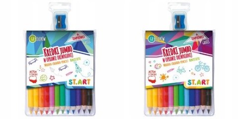 Kredki Jumbo ST.ART w Oprawie Drewnianej 12 Kolorów + Temperówka Gratis