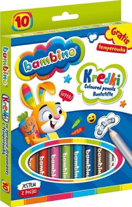 Kredki Ołówkowe Bambino w Oprawie Drewnianej z Temperówką, 10 Kolorów