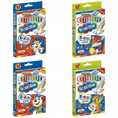 Kredki Ołówkowe Bambino w Oprawie Drewnianej z Temperówką, 12 kolorów