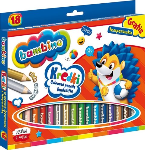 Kredki Ołówkowe Bambino w Oprawie Drewnianej z Temperówką, 18 kolorów