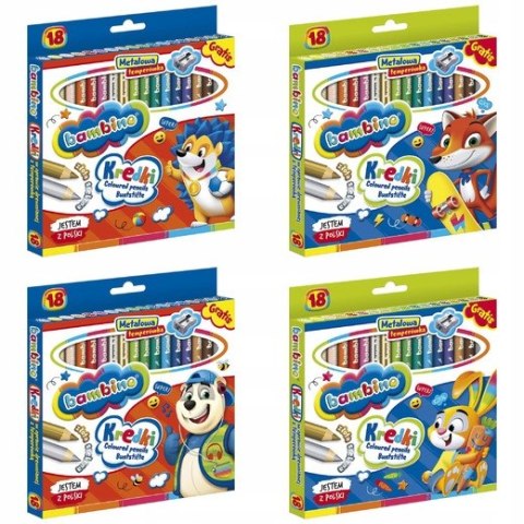 Kredki Ołówkowe Bambino w Oprawie Drewnianej z Temperówką, 18 kolorów