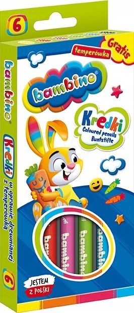 Kredki Ołówkowe Bambino w Oprawie Drewnianej z Temperówką, 6 kolorów