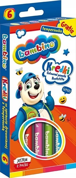 Kredki Ołówkowe Bambino w Oprawie Drewnianej z Temperówką, 6 kolorów