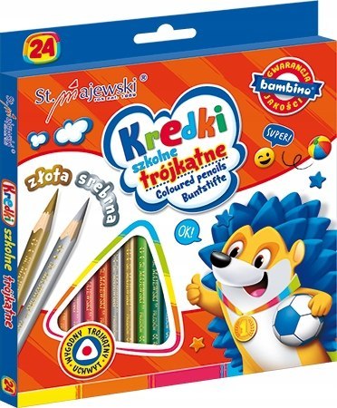 Kredki Szkolne Ołówkowe Trójkątne 24 kolory Bambino Kredka Złota i Srebrna