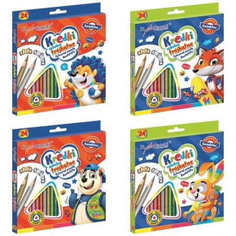 Kredki Szkolne Ołówkowe Trójkątne 24 kolory Bambino Kredka Złota i Srebrna