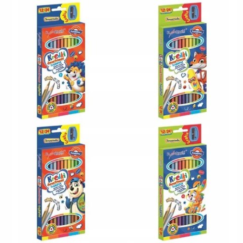 Kredki Szkolne Ołówkowe Trójkątne Dwustronne 12/24 kolorów Bambino