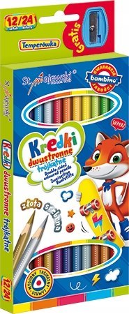Kredki Szkolne Ołówkowe Trójkątne Dwustronne 12/24 kolorów Bambino
