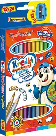 Kredki Szkolne Ołówkowe Trójkątne Dwustronne 12/24 kolorów Bambino