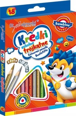 Kredki Szkolne Trójkątne Ołówkowe 18 kolorów Bambino Kredka Złota i Srebrna