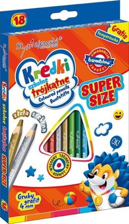 Kredki Szkolne Trójkątne Super Size, 18 kolorów Bambino + Temperówka