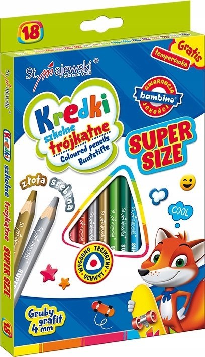 Kredki Szkolne Trójkątne Super Size, 18 kolorów Bambino + Temperówka