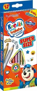 Kredki Szkolne Trójkątne Super Size Ołówkowe 12 kolorów Bambino Temperówka