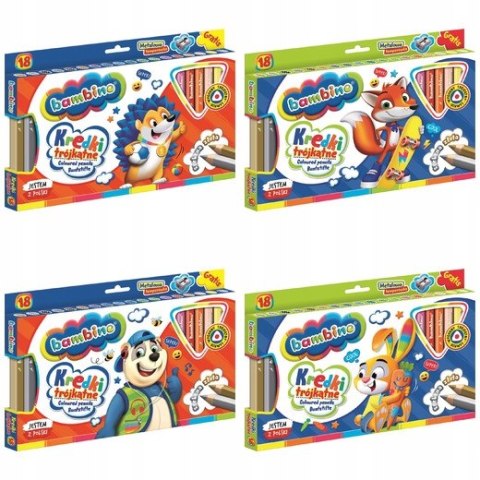 Kredki Trójkątne Bambino w Oprawie Drewnianej 18 Kolorów + Temperówka