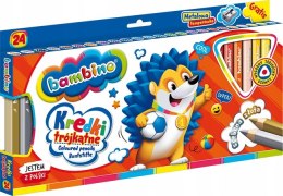 Kredki Trójkątne Bambino w Oprawie Drewnianej 24 Kolory + Temperówka