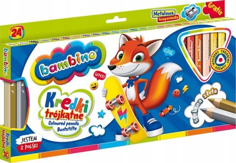 Kredki Trójkątne Bambino w Oprawie Drewnianej 24 Kolory + Temperówka
