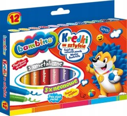 Kredki w Sztyfcie Bambino 12 kolorów, 3 Kolory Metaliczne, 3 Kolory Neonowe