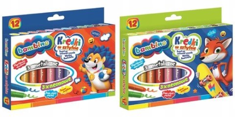 Kredki w Sztyfcie Bambino 12 kolorów, 3 Kolory Metaliczne, 3 Kolory Neonowe