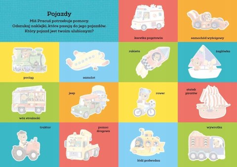 Miś Pracuś Pojazdy Moje Pierwsze Naklejki Duże Naklejki dla małych rączek