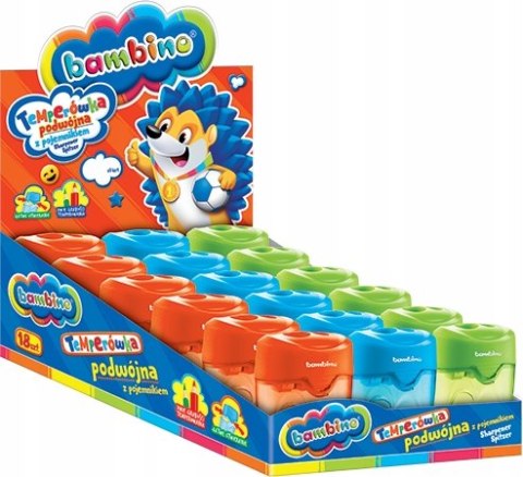 Temperówka Podwójna Bambino z Pojemnikiem Strugaczka Ostrzałka Zielona