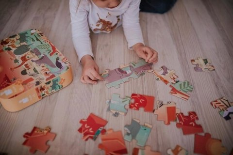 Puzzle w walizce Rezerwat zwierząt 54 elementów Janod
