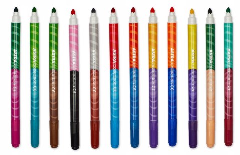 Flamastry dwustronne Astra 12 sztuk 24 kolory Pisaki