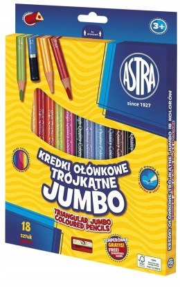 Kredki ołówkowe trójkątne Jumbo Astra z temperówką 18 kolorów