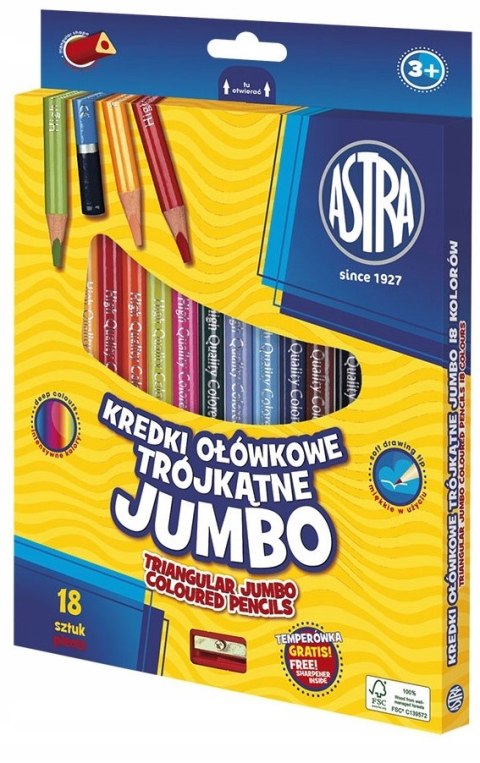 Kredki ołówkowe trójkątne Jumbo Astra z temperówką 18 kolorów
