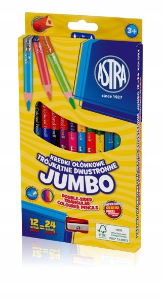 Kredki ołówkowe trójkątne dwustronne Jumbo Astra 12 sztuk = 24 kolory