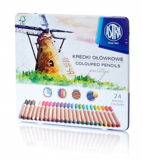 Kredki ołówkowe z drewna cedrowego w metalowym pudełku 24 kolory Astra