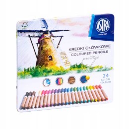 Kredki ołówkowe z drewna cedrowego w metalowym pudełku 24 kolory Astra