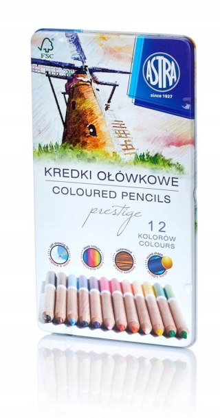 Kredki ołówkowe z drewna cedrowego w metalowym pudełku Astra 12 kolorów