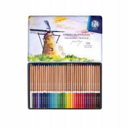 Kredki ołówkowe z drewna cedrowego w metalowym pudełku Astra 36 kolorów