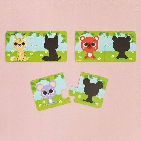 Pierwsze Puzzle do Pary Zwierzęta i ich Cienie 24 elementy 2+, Janod J02701