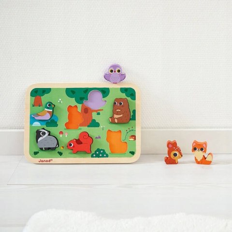 Puzzle Drewniane 3D Las 7 el.,18 m+, Janod J07123