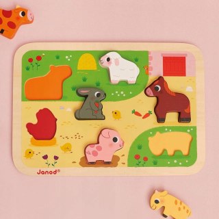 Puzzle Drewniane 3D Na farmie 7 el.,18 m+, Janod J07121