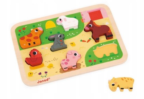 Puzzle Drewniane 3D Na farmie 7 el.,18 m+, Janod J07121