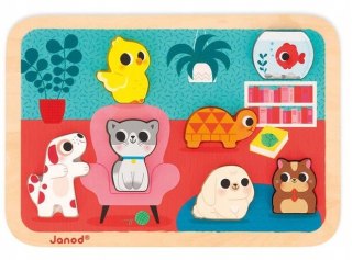 Puzzle Drewniane 3D Zwierzęta Domowe 7 el.,18 m+, Janod J07122